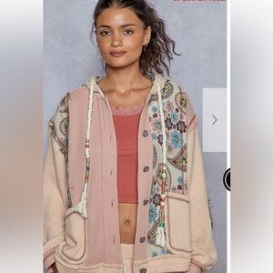 POL Boho Patchwork Hooded Cardigan